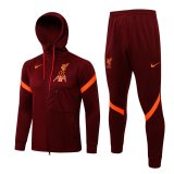 Liverpool Hoodie Maroon Training Suit Jacket + Pants Mens 2021/22
