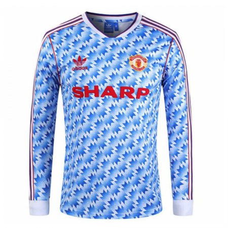 1990/92 Manchester United Retro Away Blue LS Men Soccer Jersey Shirt