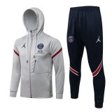 PSG x Jordan Hoodie Light Grey Training Suit Jacket + Pants Mens 2021/22
