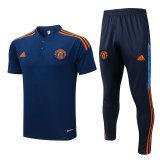 Manchester United Dark Blue Training Suit Polo + Pants Mens 2022/23