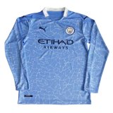 2020/2021 Manchester City Home Light Blue Long Sleeve Men Soccer Jersey Shirt
