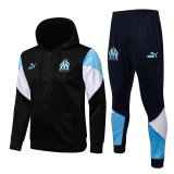Olympique Marseille Hoodie Black Training Suit (Jacket + Pants) Mens 2021/22