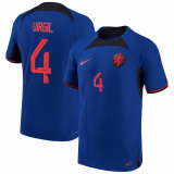 Netherlands Away Jersey Mens 2022 #VIRGIL #4 Player Version