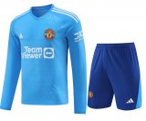 Manchester United Goalkeeper Blue Jersey + Short Mens 2023/24 #Long Sleeve