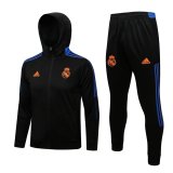 Real Madrid Hoodie Black - Blue Training Suit Jacket + Pants Mens 2021/22