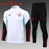 Manchester United White - Black Training Sweatshirt + Pants Kids 2023/24